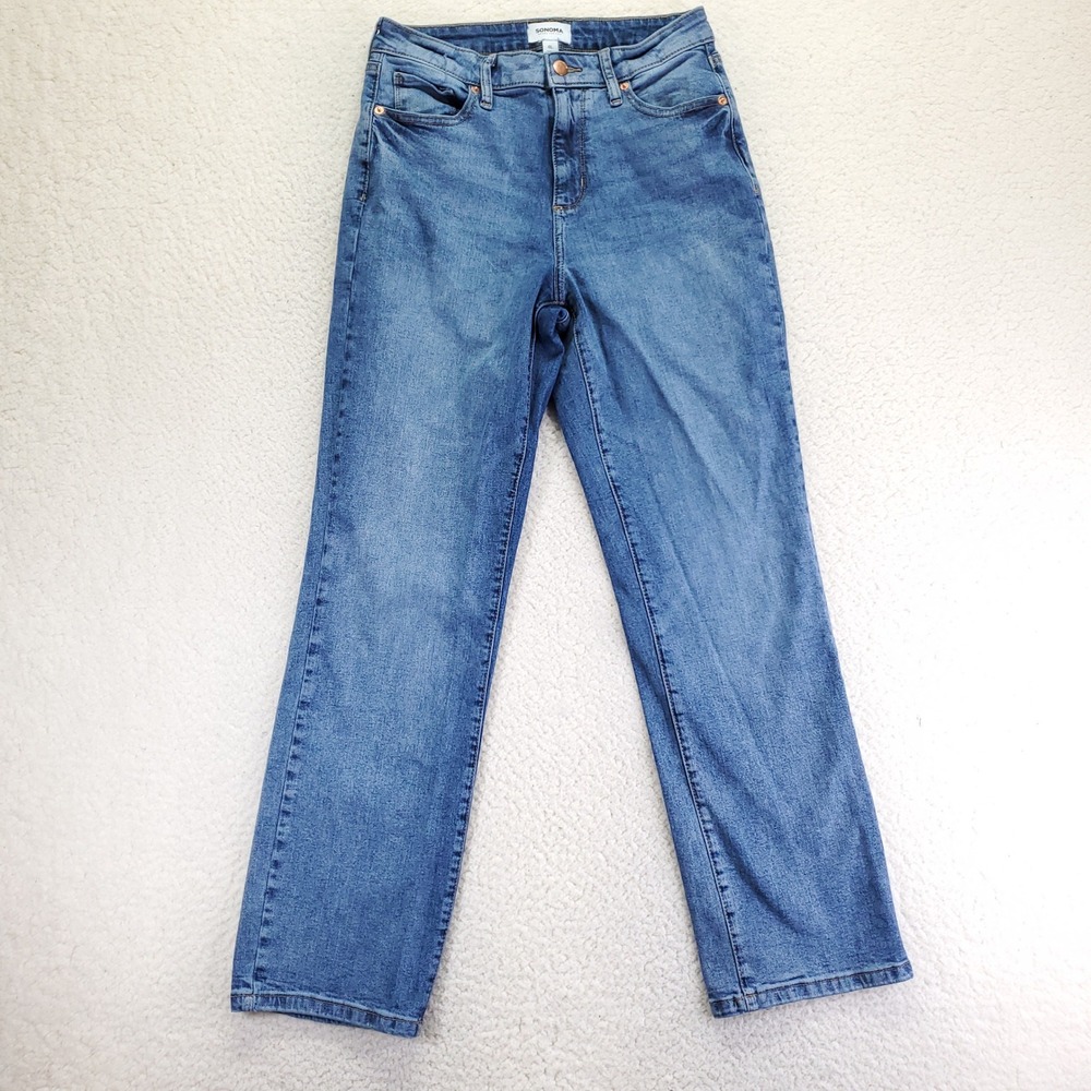 Sonoma Goods For Life Womens High Rise Straight Leg Jeans Blue 6L Long Inseam